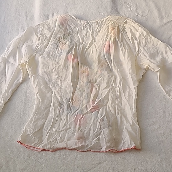 Johnny Was White Blouse Floral Embroidery XS Rayon Long Sleeve FLAW flowy Boho - Picture 7 of 10